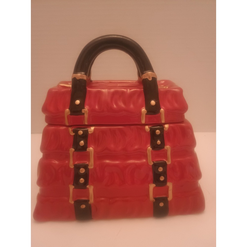 David's Cookies Red Handbag Ceramic Cookie Jar with Lid 6/4/6"